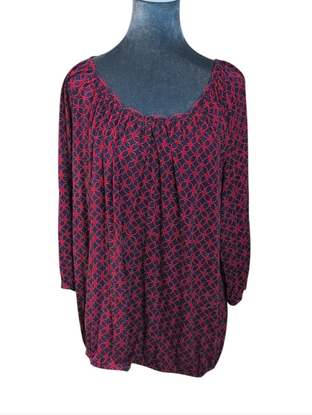 Michael Kors Navy & Red Print 3/4 Sleeve Top Size 1X